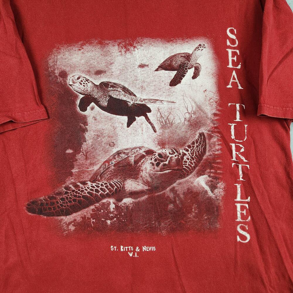 Vintage Sea Turtles Shirt Mens XL Red St Kitts Nevis Graphic Logo Laggerhead Y2k